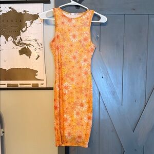 Orange Floral Bodycon Mini Dress